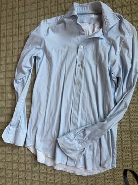 Emanuel Berg Men's Light Blue Micro-Pattern Dress Shirt